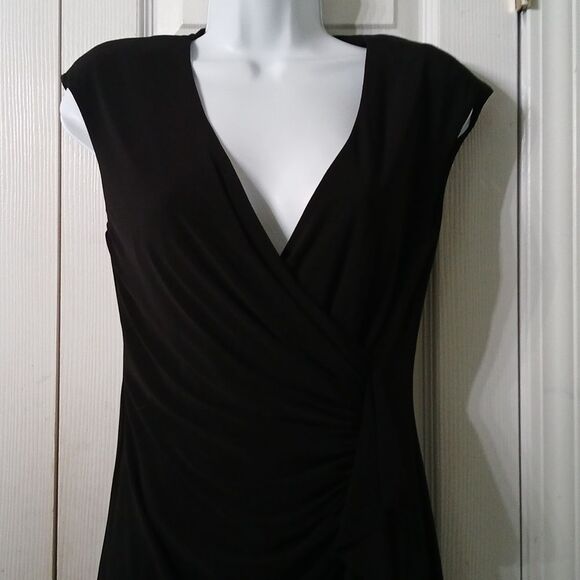 Evan Picone faux wrap black dress Sz 4 NWOT - Picture 3 of 8